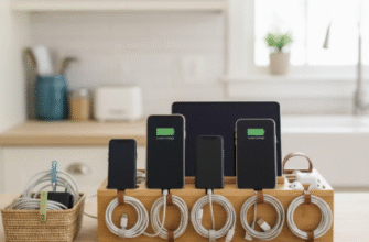 Kitchen Charging Station Organizing Family Device Cables