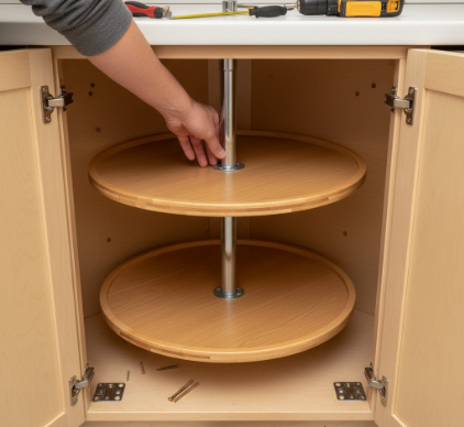 Kitchen Lazy Susan Installation Corner Cabinet Organization