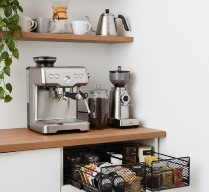 Kitchen Coffee Station Dedicated Brewing and Storage Area